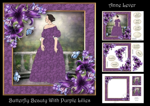 Butterfly Beauty With Purple Lilies