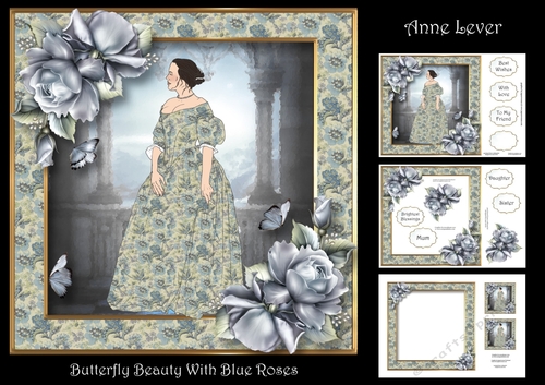 Butterfly Beauty With Blue Roses