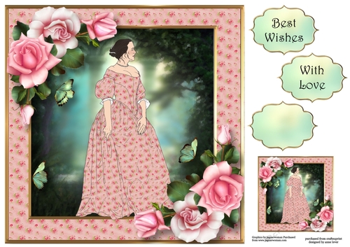 Butterfly Beauty With Pink Roses 8x8