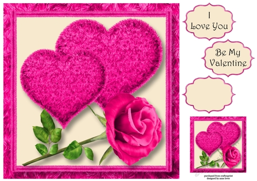 Fluffy Pink Hearts Valentine 8x8