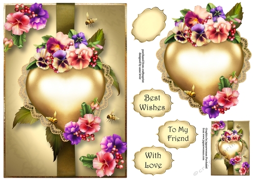 Hearts & Flowers - Golden Pansies A5