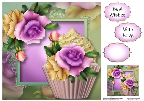 Yellow & Lilac Rose Cupcake 8x8