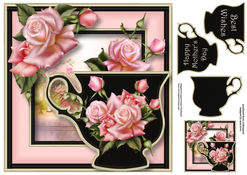 Enamel Teacup & Edwardian Roses 8x8