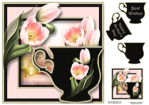Enamel Teacup - Pale Pink Tulips 8x8