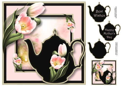 Enamel Teapot - Pale Pink Tulips 8x8