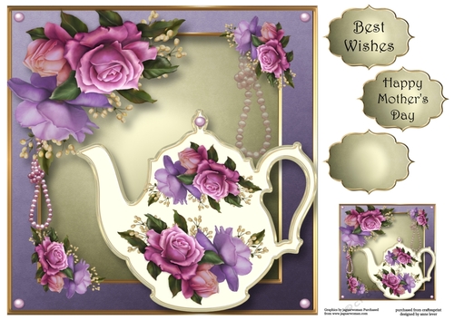 Floral Teapot & Beautiful Belle Roses 8x8