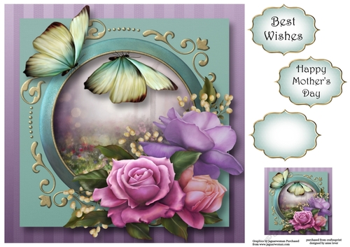 Belle Roses & Butterflies 8x8