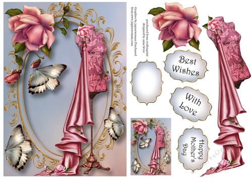 Pink Rose Couture & Butterflies A5