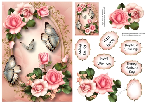 Beautiful Blush Roses & Butterflies A5