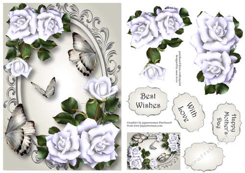 Pure White Roses & Butterflies A5