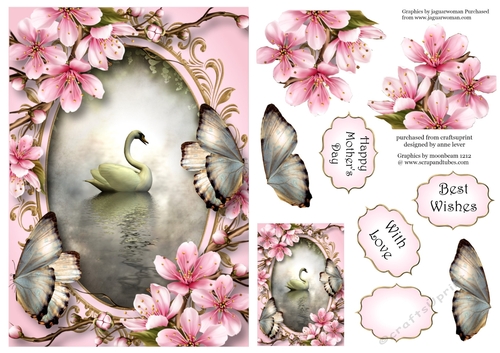 Swan, Butterflies & Cherry Blossom A5