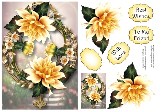 Yellow Dahlias On Golden Frame A5