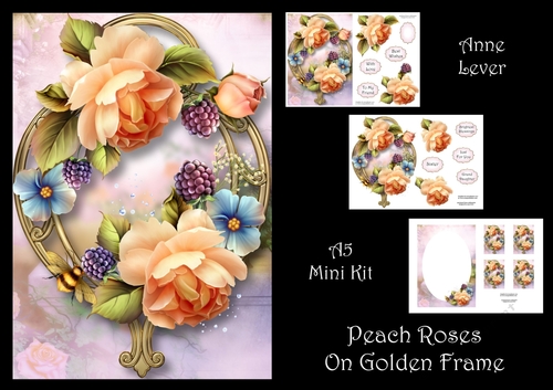 Peach Roses On Golden Frame