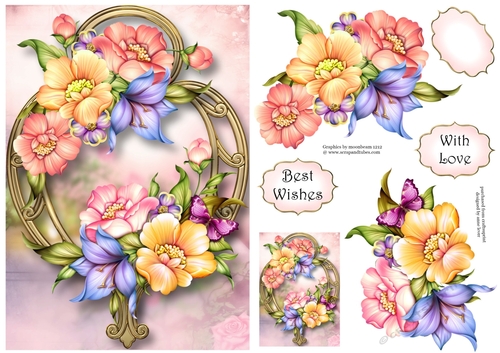 Pastel Floral On Golden Frame A5
