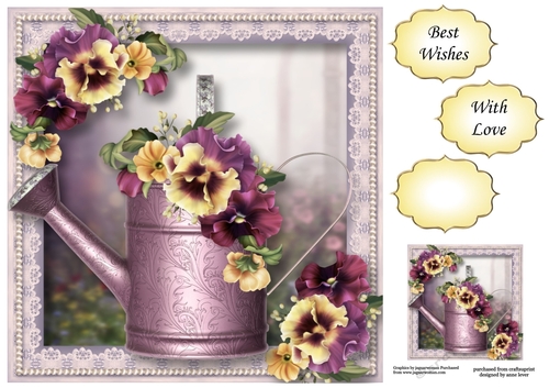 Muted Pansies Watering Can 8x8