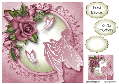 Fairy, Flutters & Pink Roses 8x8
