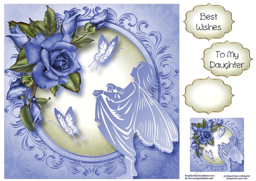 Fairy, Flutters & Blue Roses 8x8