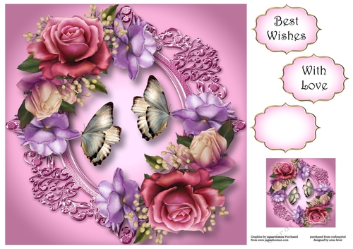 Beautiful Belle Roses & Butterflies 8x8