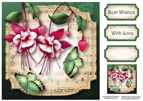 Sheet Music Plaque - Fuschias 8x8