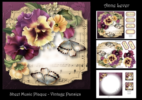 Sheet Music Plaque - Vintage Pansies