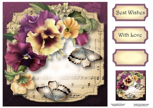 Sheet Music Plaque - Vintage Pansies 8x8