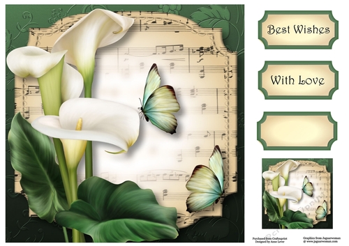 Sheet Music Plaque - Pure Calla Lilies 8x8