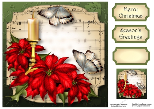 Sheet Music Christmas - Poinsettias & Candle 8x8