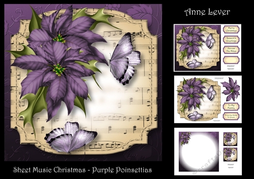 Sheet Music Christmas - Purple Poinsettias