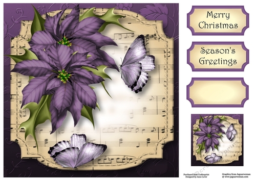 Sheet Music Christmas - Purple Poinsettias 8x8