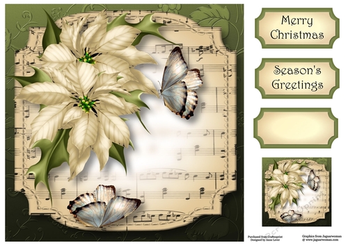 Sheet Music Christmas - Ivory Poinsettias 8x8