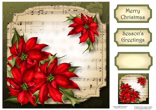 Sheet Music Christmas - Red Poinsettias 8x8