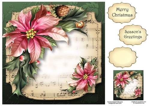 Sheet Music Christmas - Pink Poinsettias 8x8