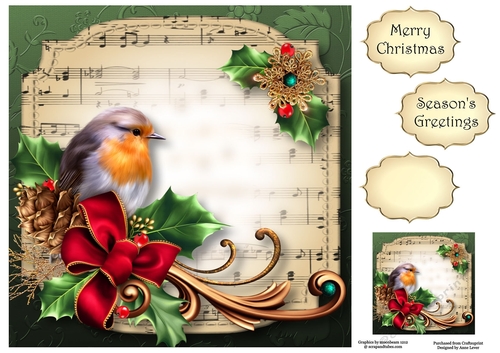 Sheet Music Christmas - Robin & Bow 8x8