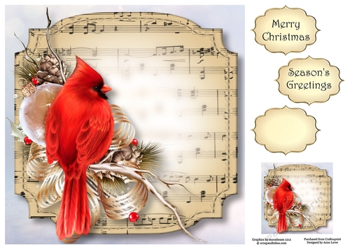 Sheet Music Christmas - Red Cardinal 8x8