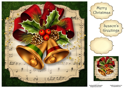 Sheet Music Christmas - Bells & Holly 8x8