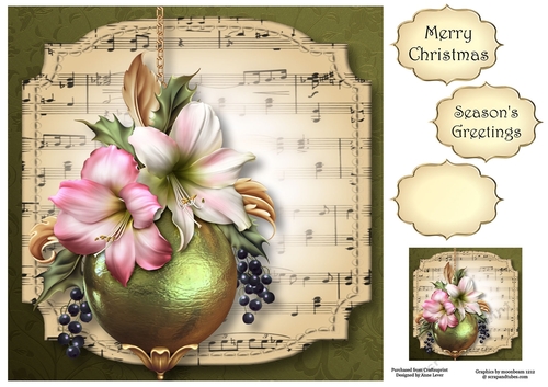 Sheet Music Christmas - Amaryllis Bauble 8x8