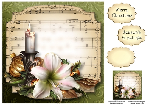 Sheet Music Christmas - Amaryllis & Candle 8x8