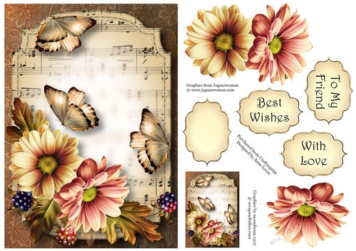 Sheet Music & Butterflies - Antique Autumn A5