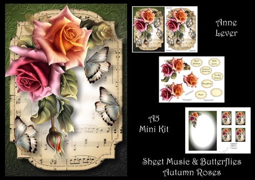 Sheet Music & Butterflies - Autumn Roses