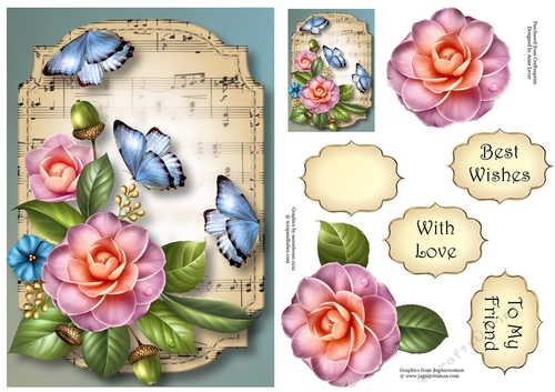 Sheet Music & Butterflies - Camellias A5
