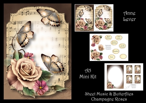 Sheet Music & Butterflies - Champagne Roses