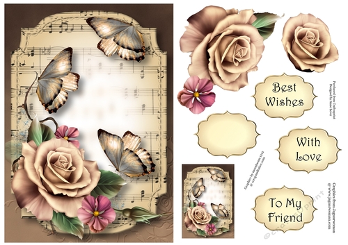 Sheet Music & Butterflies - Champagne Roses A5