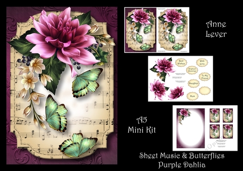 Sheet Music & Butterflies - Purple Dahlia