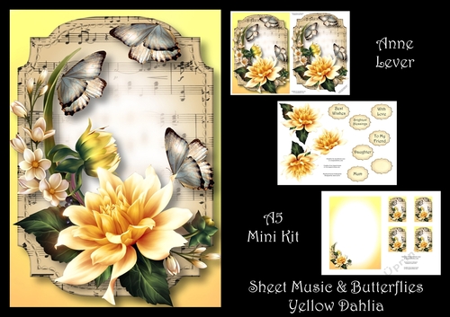 Sheet Music & Butterflies - Yellow Dahlia