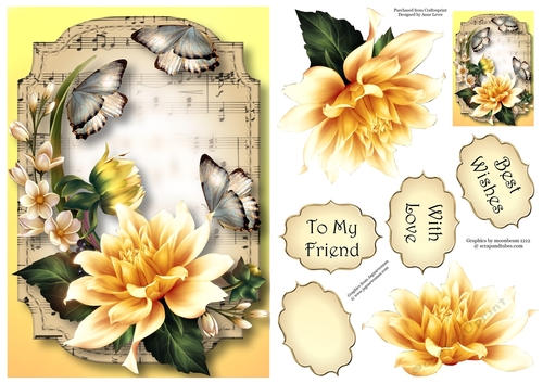 Sheet Music & Butterflies - Yellow Dahlia A5
