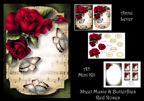 Sheet Music & Butterflies - Red Roses