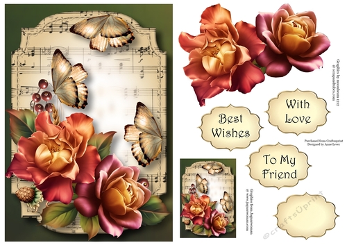 Sheet Music & Butterflies - Early Autumn Roses A5