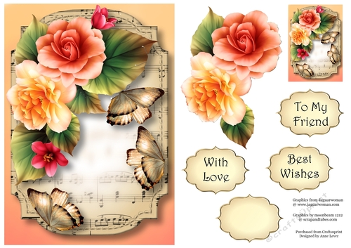 Sheet Music & Butterflies - Beautiful Begonias A5