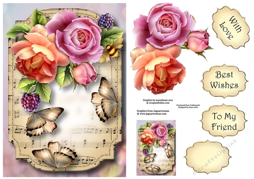 Sheet Music & Butterflies - English Roses A5