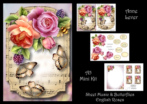 Sheet Music & Butterflies - English Roses